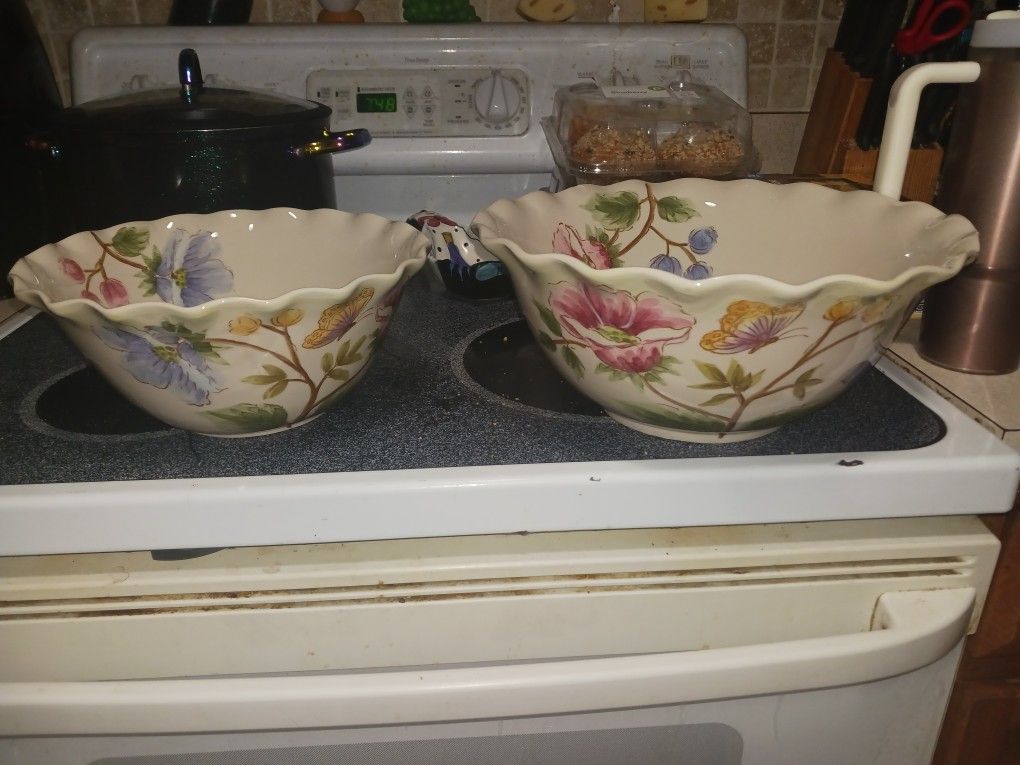 2pc Set Gorgeous Flowers Mixing Decrative Bowl Set 9 Firm