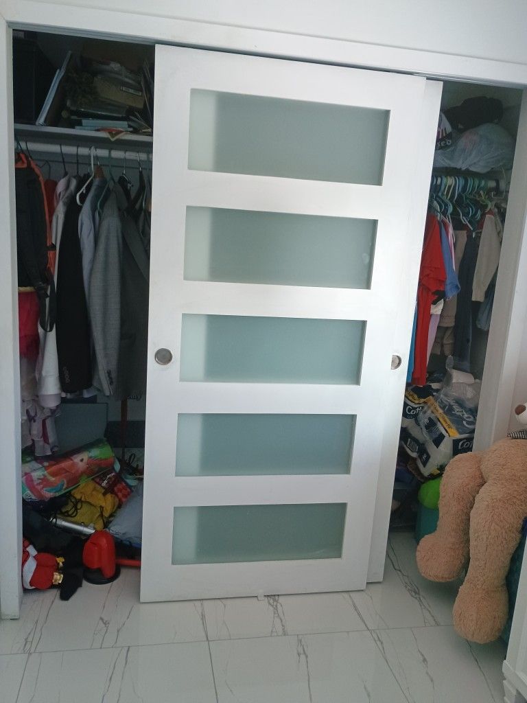 NEW SLIDING 70X78 CLOSET DOORS REAL WOOD FROSTED GLASS
