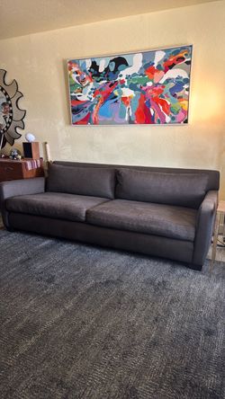 Down filled upholstered performance linen sofa