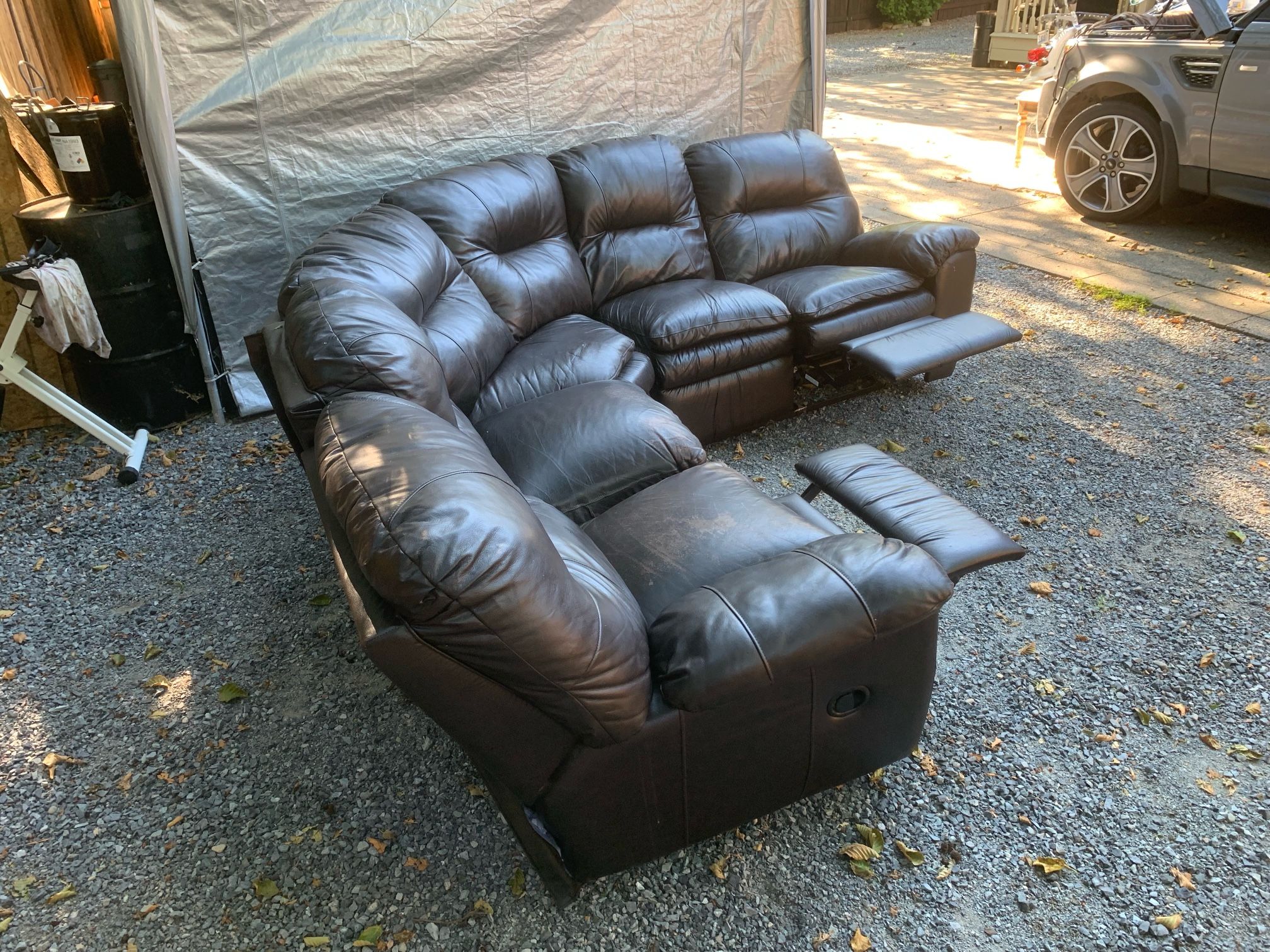 Black Recliner Couches And two Small Tables 600 or give me best offer