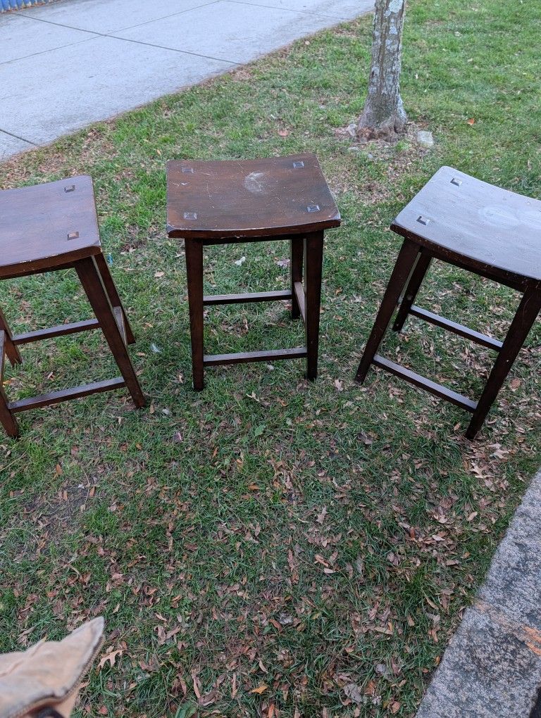 Three Wood Stools 