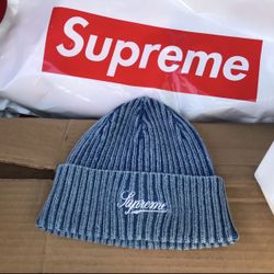 BRAND NEW SUPREME BLEACHED RIB BEANIE NAVY