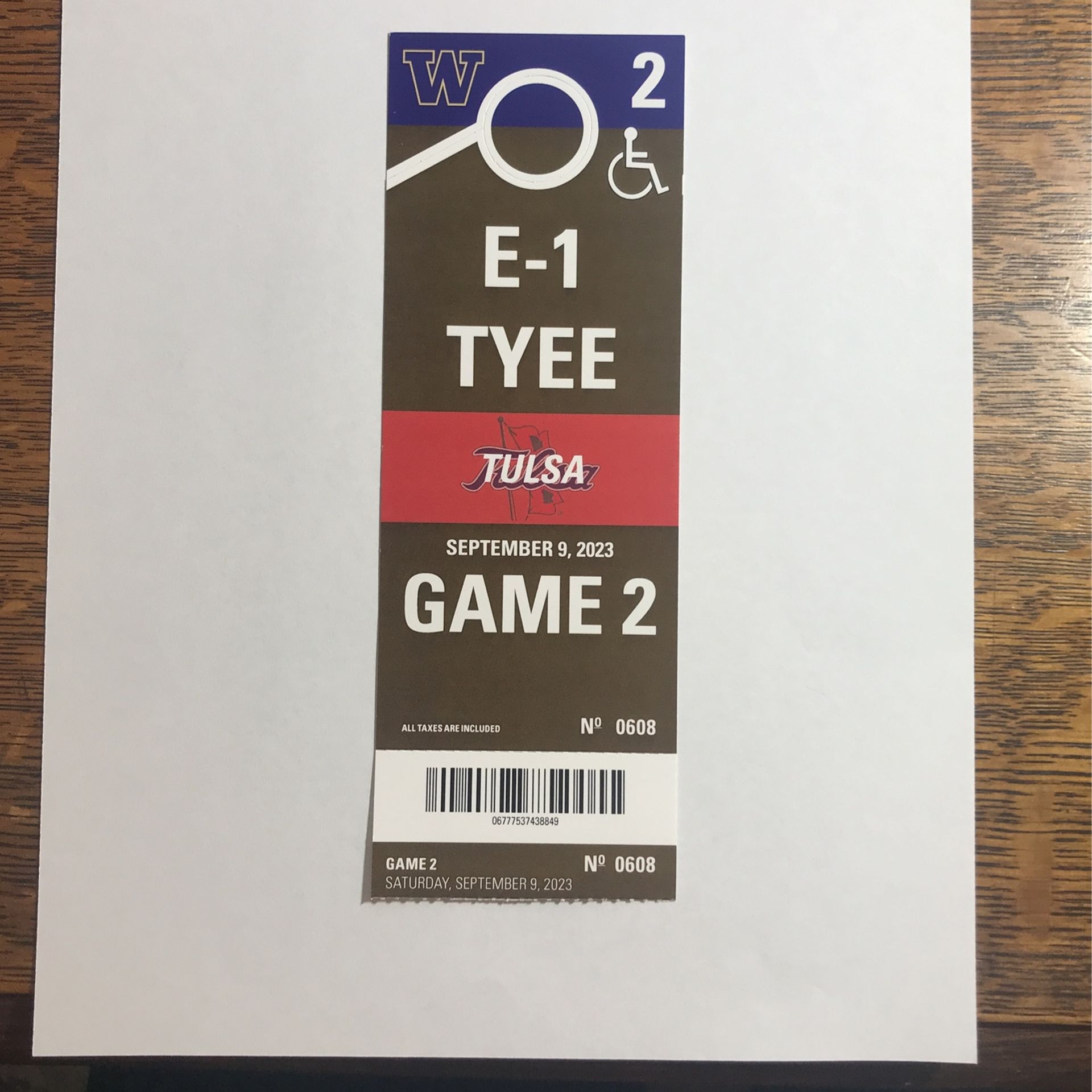 Washington Husky Football E1 Parking Pass