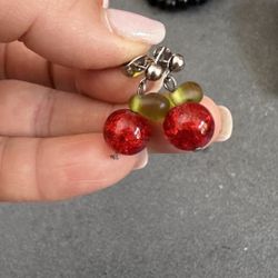 Cherry-Inspired Red and Green Earrings
