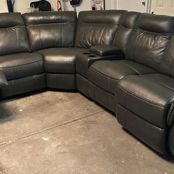 Comfortable Dark Brown Leather Sectional w/ Recliners – Seats 6