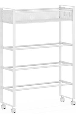 🆕️4-Tier White Shoe Rack - Movable Shoe Organizer for Closet, Entryway, Foyer

