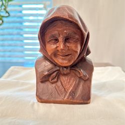 Vintage Small Wood Bust of a Women 