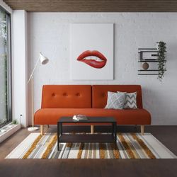 Split Futon couch - persimmon orange linen in great condition