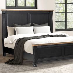 Black Wooden Bed - Modern Farmhouse Panel Bed