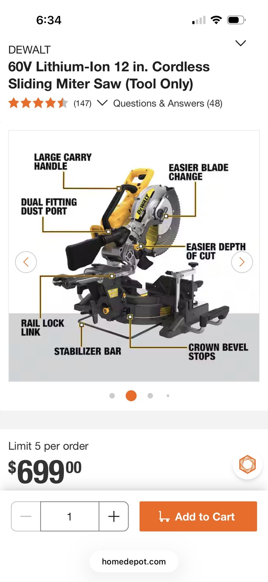 DeWalt 12” Inch Flex Volt Miter Saw DCS781B