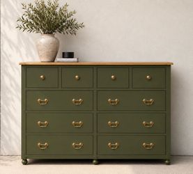 Rich Olive Green + Warm Wood Top | 60” Statement Piece