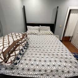 Queen Size Bed Frame, Mattress And Box Spring