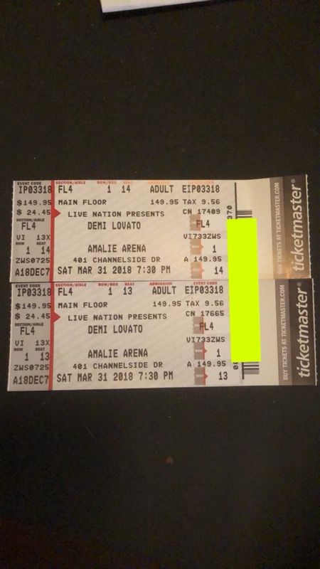 2 Front Row Demi Lovato Concert tickets