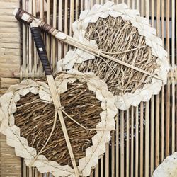 Set 2 Vintage Rattan Fans