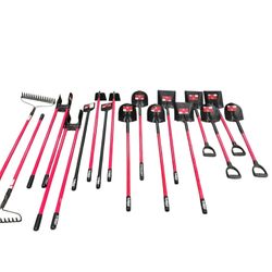 Bully Tools Lot of 17 Fiberglass Handle Lawn Construction Tools Shovels Hoes Diggers Rakes Scrapers
