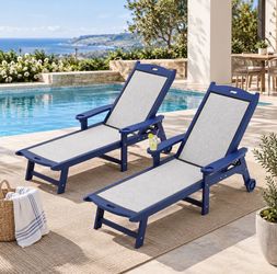 2X Blue color HDPS adjustable lounge chair with wheels