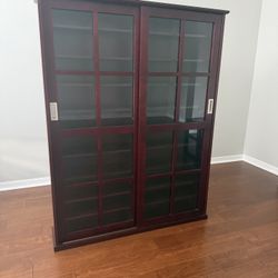 Modern Cherry Wood Sliding Glass Display Cabinet