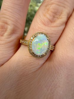 14K yellow gold Australian opal and natural diamond ring