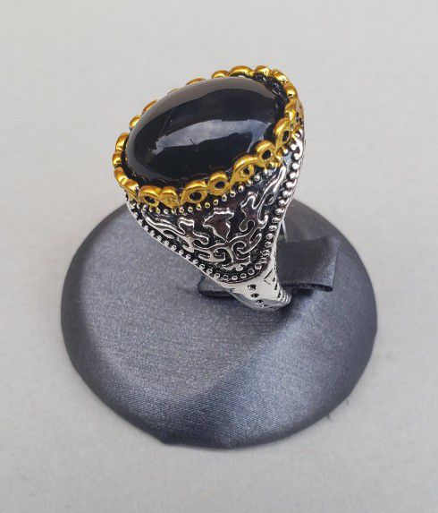 Exquisite 925 Sterling Silver Natural Gemstone Black Stone Sapphire Ring 18k Gold Filled Size 10