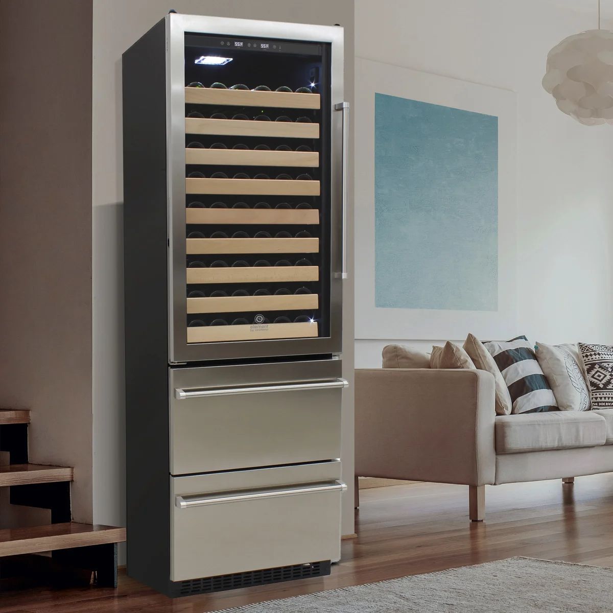 Vinotemp 108-Bottle Wine Cooler with Beverage Center Drawers and Dual Zone Cooling (dented and scratched) MSRP $3999