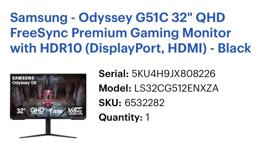 SAMSUNG ODYSSEY 32” GAMING MONITOR