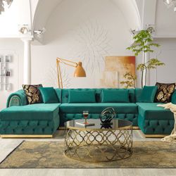 Velvet Green Double Chaise Sectional