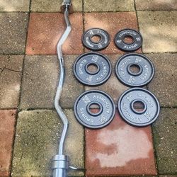 Olympic Curl Bar.  Weight Plates 