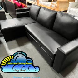 Black Faux Leather L Sectional Sofá Couch With Storage 