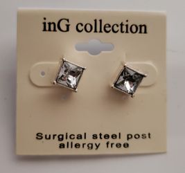 Cubic Zirconia Earrings Square Stone