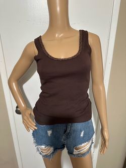 Banana Republic Women's brown ribbed tank top with beaded neckline Size