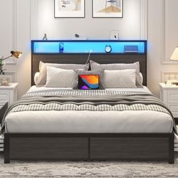Brand New Queen Bed Frame with 2-Tier Storage Headboard