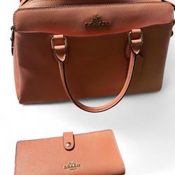 Coach Medium Darcie Carryall And Wallet Set in a coral color