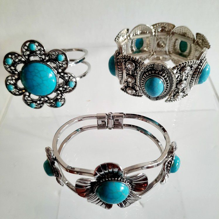 Brand New Silver Tone Bangle, Turquoise, $15 Each