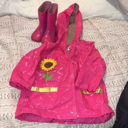 Rain Boots And Jacket For Girls Size 2 Boots Size 5-6 