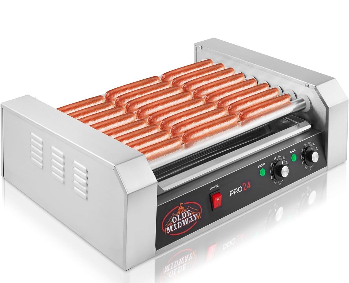 Olde Midway Electric 24 Hot Dog 9 Roller Grill Cooker Machine 1200-Watt - Commercial Grade $50