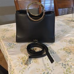 Kate Spade satchel Crossbody bag leather black goldtone round ring handles Good 👍🏻 