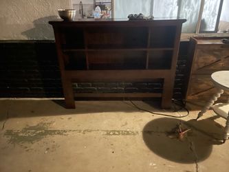 Dark wood headboard/ shelf