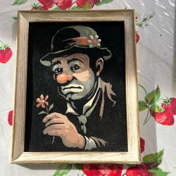 MCM Framed Black Velvet Clown Painting