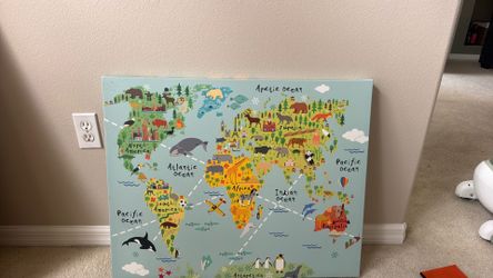 Kids World Map Canvas Wall Art