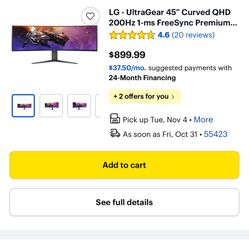 LG 45GR75DCB 45-inch Ultragear Curved Gaming Monitor, 3-Way Adjustable Stand 