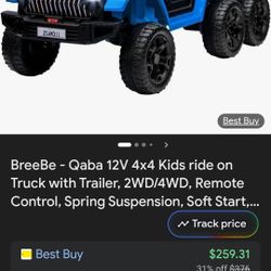 Kids ride on Truck with Trailer, 2WD/4WD, Remote Control, Spring Suspension, Soft Start, Music, LED, Horn - Light Blue