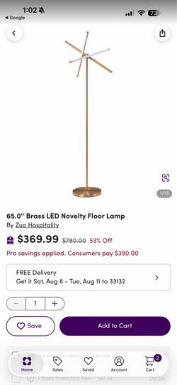 65” Gold LED floor lamp