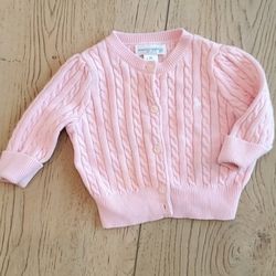 Ralph Lauren Baby Girl Pink Logo Cable Knit Cotton Cardigan