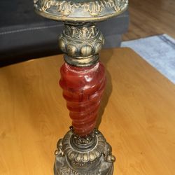 Vintage Candle Holder- Red Swirl Design 