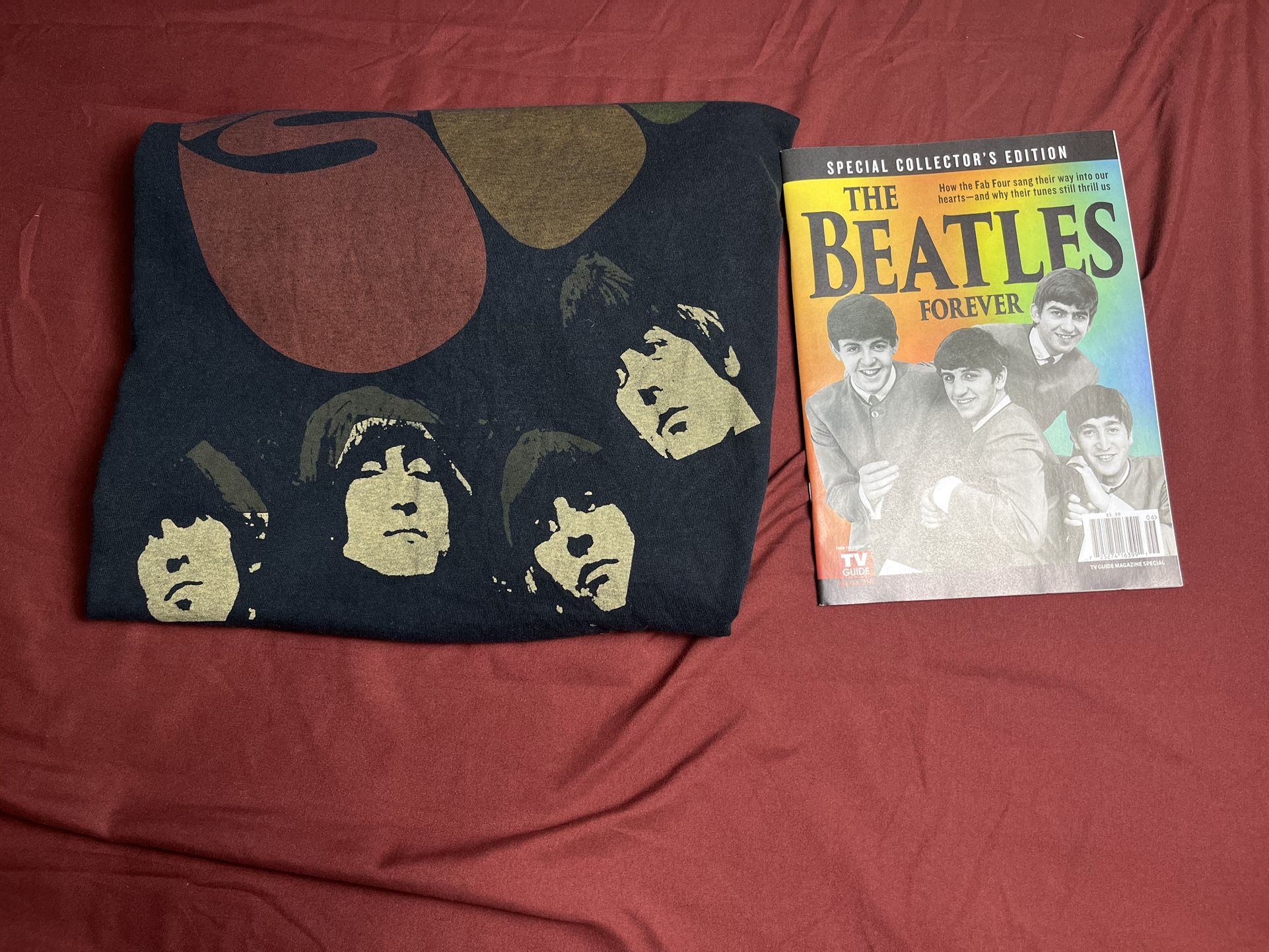 The Beatles vintage ‘05 Rubber Soul Black Shirt & Tv Guide Magazine Lot Of 2