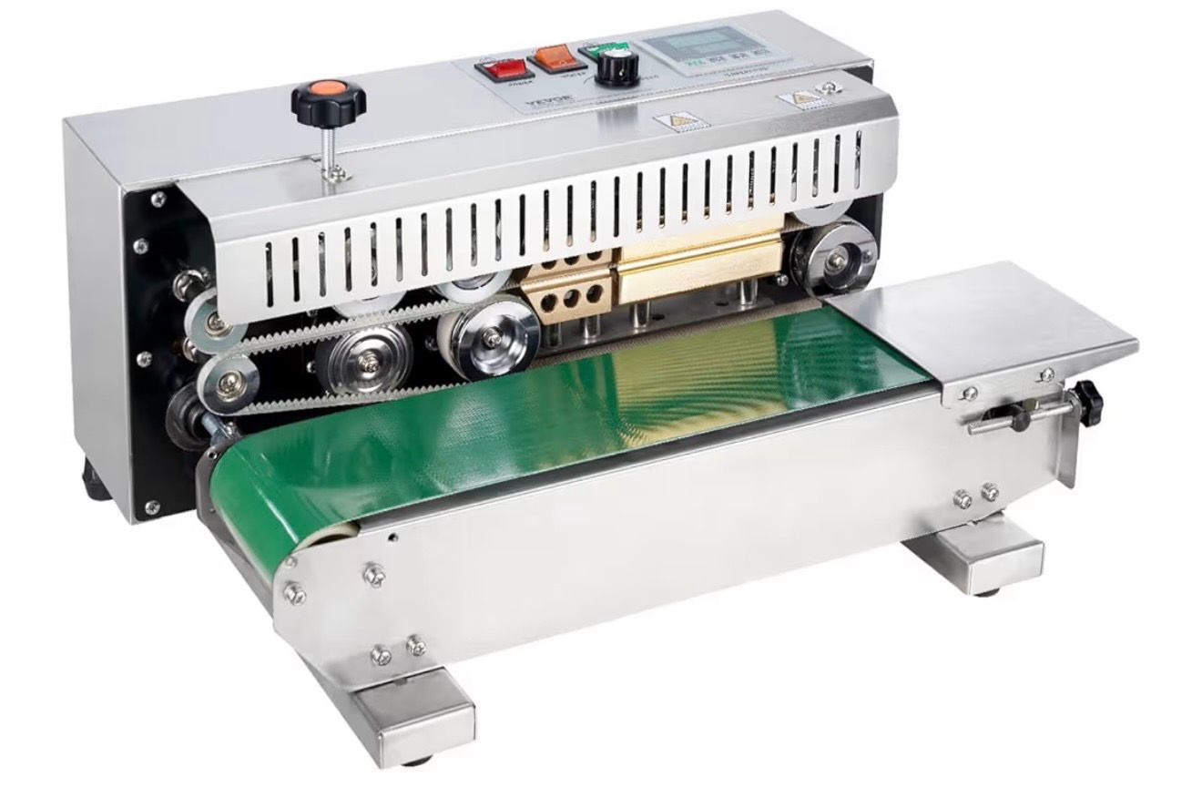 VEVOR - Continuous Bag Band Sealing Machine, 0.24-0.47 Inch Sealing Width, Horizontal Band Sealing Machine with Digital Temperature Control, Steel Bag