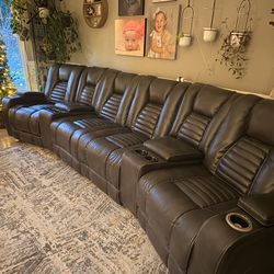 Comfortable Leather Theater Style Couch 