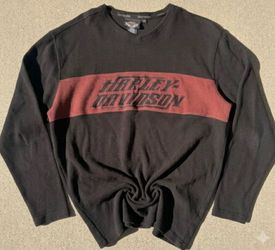 Vintage Harley Davidson Black Red Logo Stripe Waffle Knit Thermal Long Sleeve Shirt Men's M Y2K