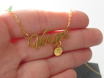 12 Constellation Zodiac Old English Letter Sign Pendant Necklace Astrology, Virgo