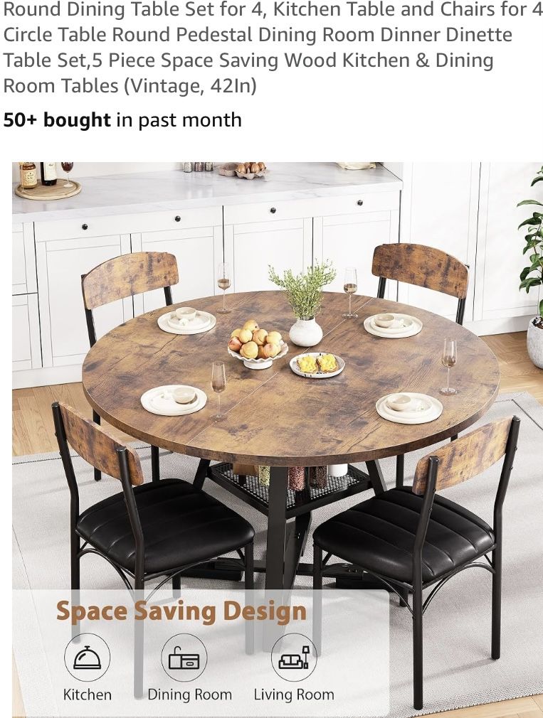Brand New 42” Oval Round Rustic Brown Dining Table And 4 Chairs